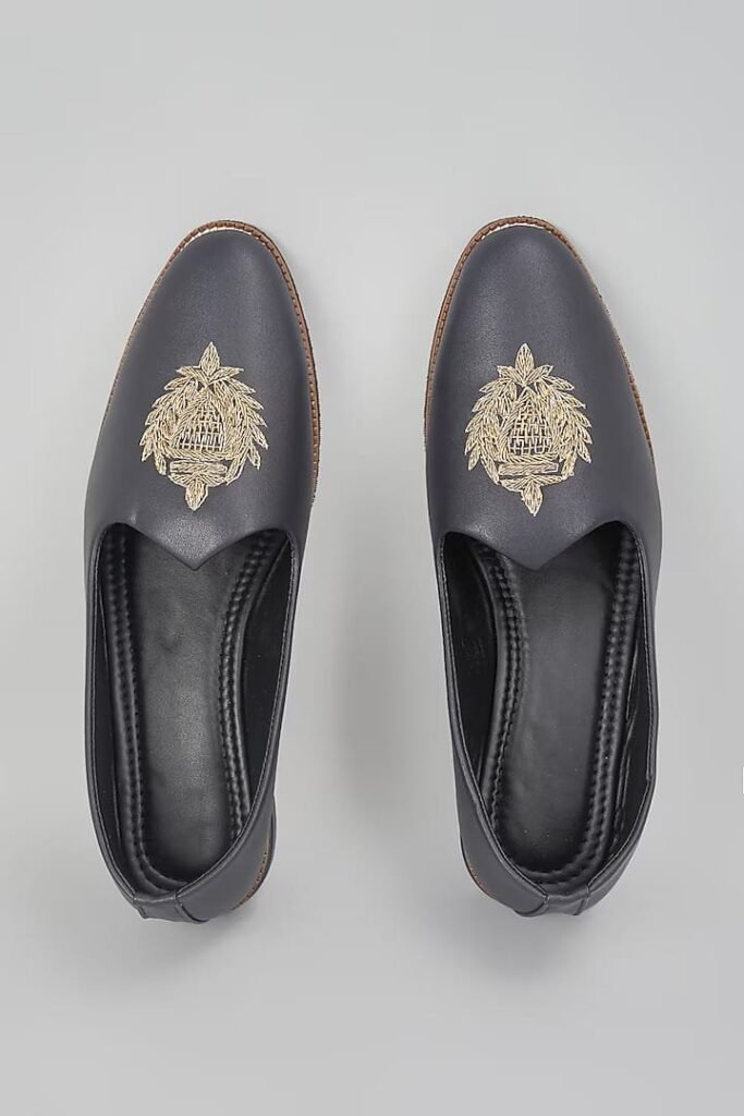 Black Self Design Embroidered Loafe