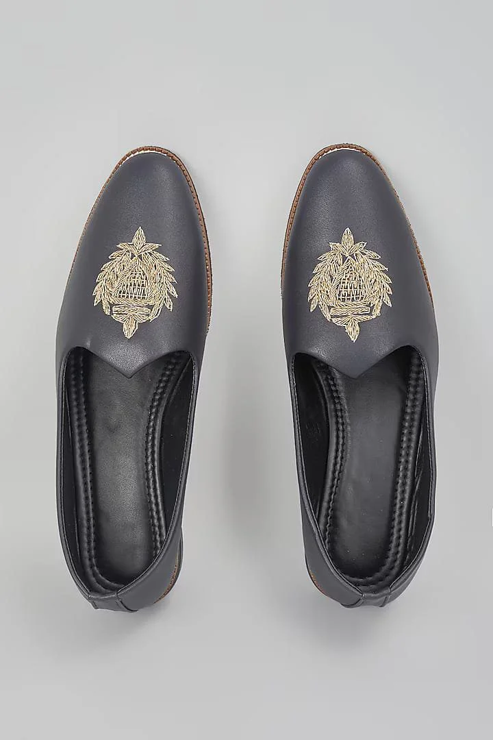 Black Self Design Embroidered Loafe