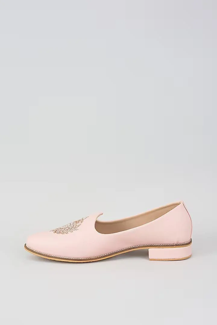 Blush Crown Leather Loafers