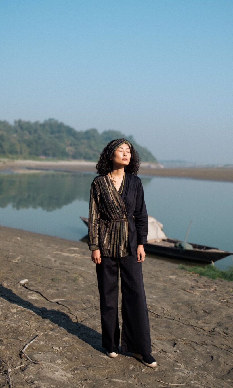 Upcycled Sailor Flared Pants - Blac