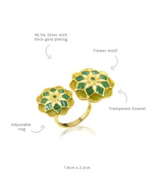 Silver Goldplated Adjustable Askim Ring Green Gul 2