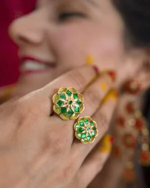Silver Goldplated Adjustable Askim Ring Green Gul 3
