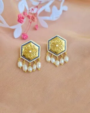Silver Goldplated Bead Stud Earrings Blue Magnolia 1 1