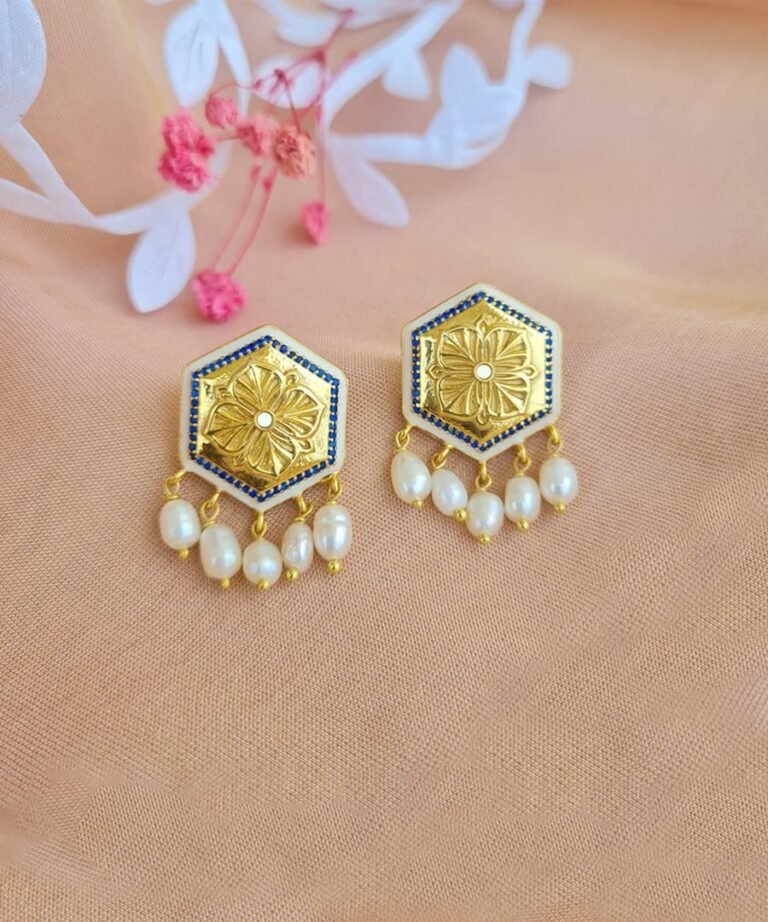 Magnolia Bead Stud Earrings Golden