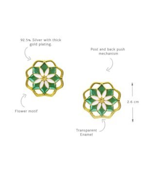 Silver Goldplated Kusum Stud Earrings Green Gul 2