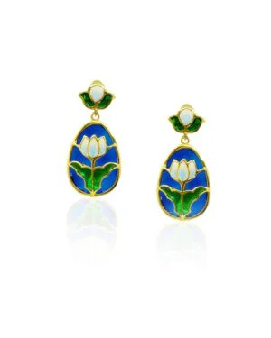 Silver Goldplated Lotus Earrings Blue Aks 1 1