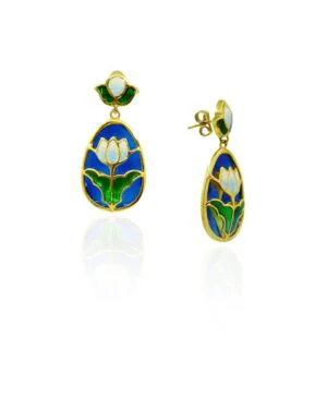 Silver Goldplated Lotus Earrings Blue Aks 2