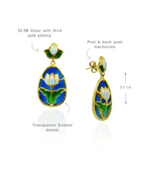 Silver Goldplated Lotus Earrings Blue Aks 3