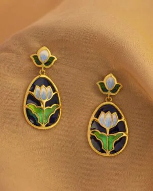 Silver Goldplated Lotus Earrings Blue Aks 4
