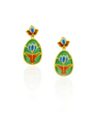 Silver Goldplated Lotus Earrings Green Aks 1 1