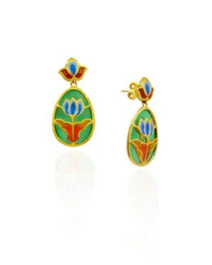 Silver Goldplated Lotus Earrings Green Aks 2