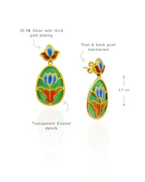 Silver Goldplated Lotus Earrings Green Aks 3