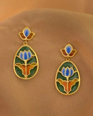 Silver Goldplated Lotus Earrings Green Aks 4