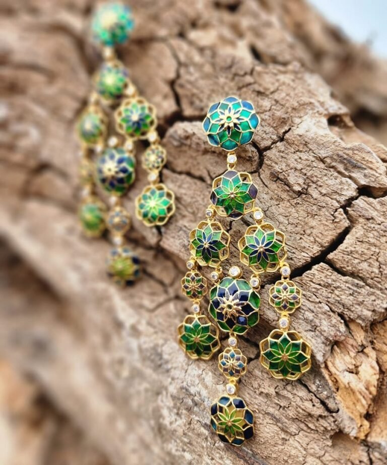 Green Big Phool Earrings