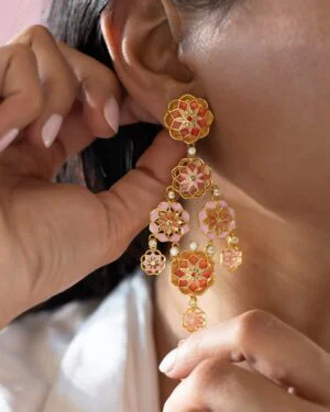 Silver Goldplated Phool Small Earring Feroza Pink Gul 3