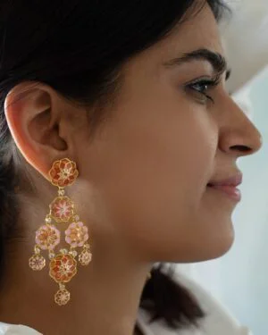 Silver Goldplated Phool Small Earring Feroza Pink Gul 4