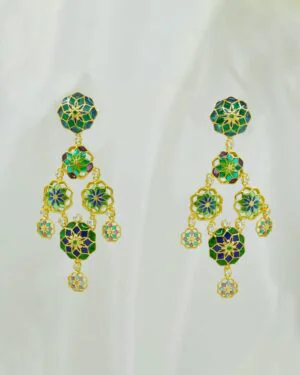 Silver Goldplated Phool Small Earring Green Gul 1