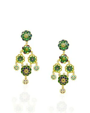 Silver Goldplated Phool Small Earring Green Gul 1.1 1