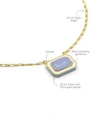 Silver Goldplated Rectangle Necklace Chain Blue Tranquil 2