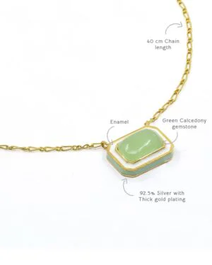 Silver Goldplated Rectangle Necklace Chain Green Tranquil 2