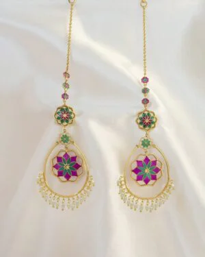 Silver Goldplated Roja Chandbali Earrings Pink Gul 1.1 1