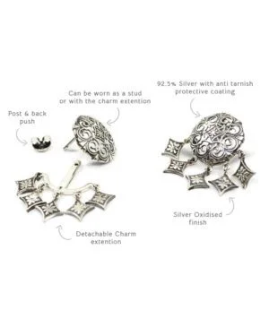 Silver Oxidised Tarnishfree Charm Stud Earrings Thar 3