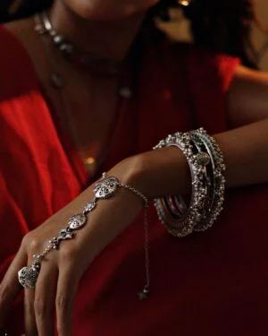 Silver Oxidised Tarnishfree Hathphool Thar 3