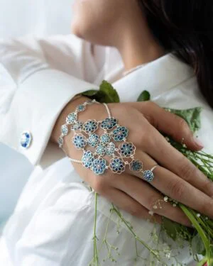 Silver Tarnishfree Hathphool Indigo Blue Gul 1 1 1
