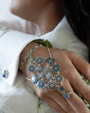 Silver Tarnishfree Hathphool Indigo Blue Gul 2 1