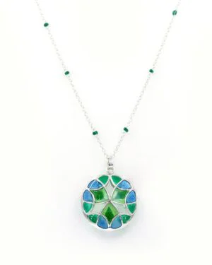 Silver Tarnishfree Long Pendant Green Kaleidoscope