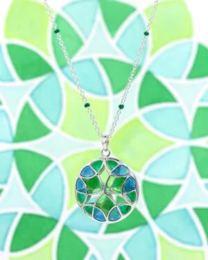 Silver Tarnishfree Long Pendant Green Kaleidoscope 2 1