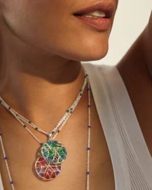 Silver Tarnishfree Long Pendant Green Kaleidoscope 3