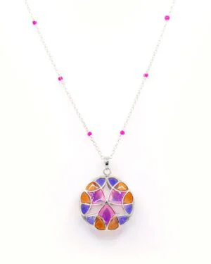 Silver Tarnishfree Long Pendant Pink Kaleidoscope