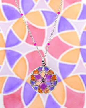 Silver Tarnishfree Long Pendant Pink Kaleidoscope 2 1