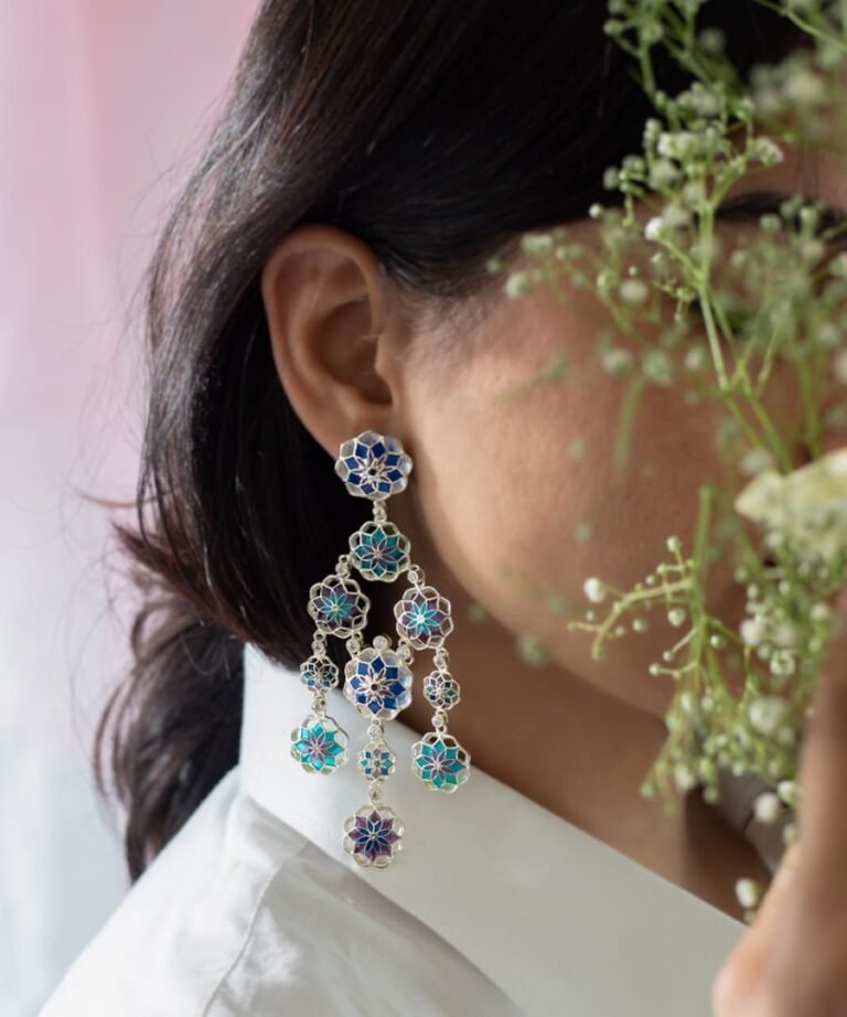 Blue Big Phool Earrings