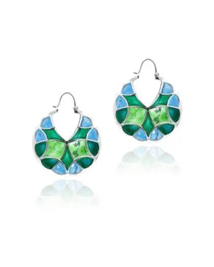 Silver Tarnishfree Varichrome Hoop Earrings Green Kaleidoscope 1 1