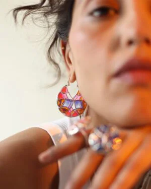 Silver Tarnishfree Varichrome Hoop Earrings Pink Kaleidoscope 5
