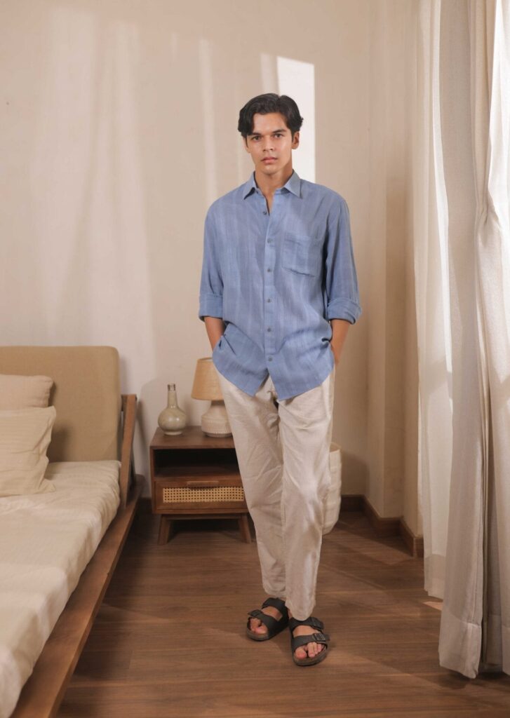 Skylane-Blue Handwoven Cotton Shirt