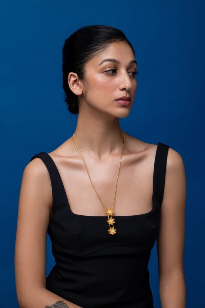 Pearly Golden Flower Triple Pendant