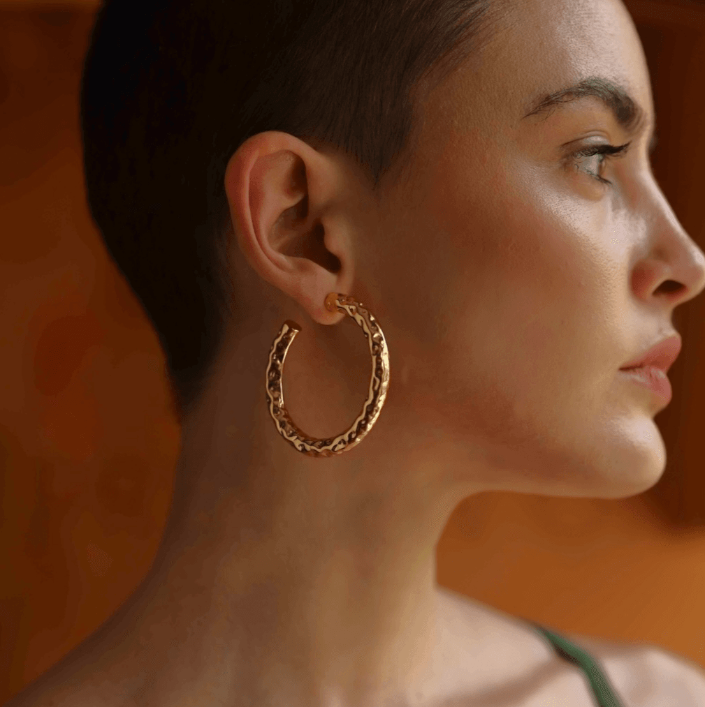 Medium Etched Hoop Earrings Texture