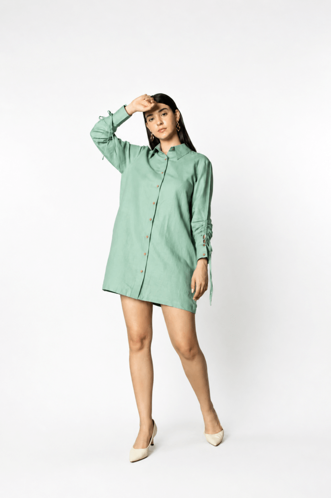 Ruched Sleeves Shirt Dress