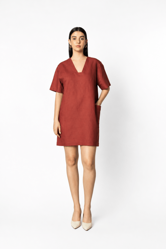 Plunge-Neck Shift Dress