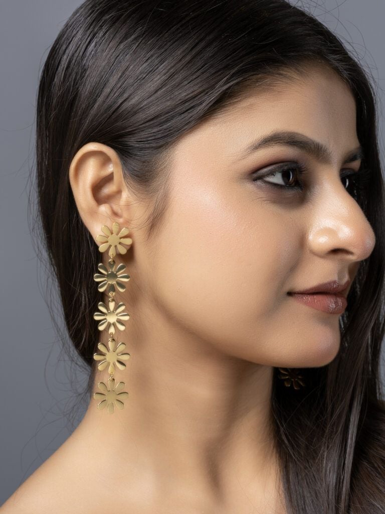 Golden Brass Floral Stud Earrings