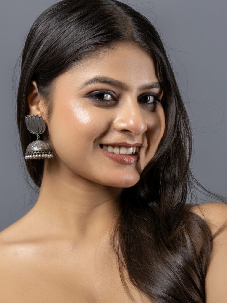 Oxidised Silver Lotus Stud Jhumka E