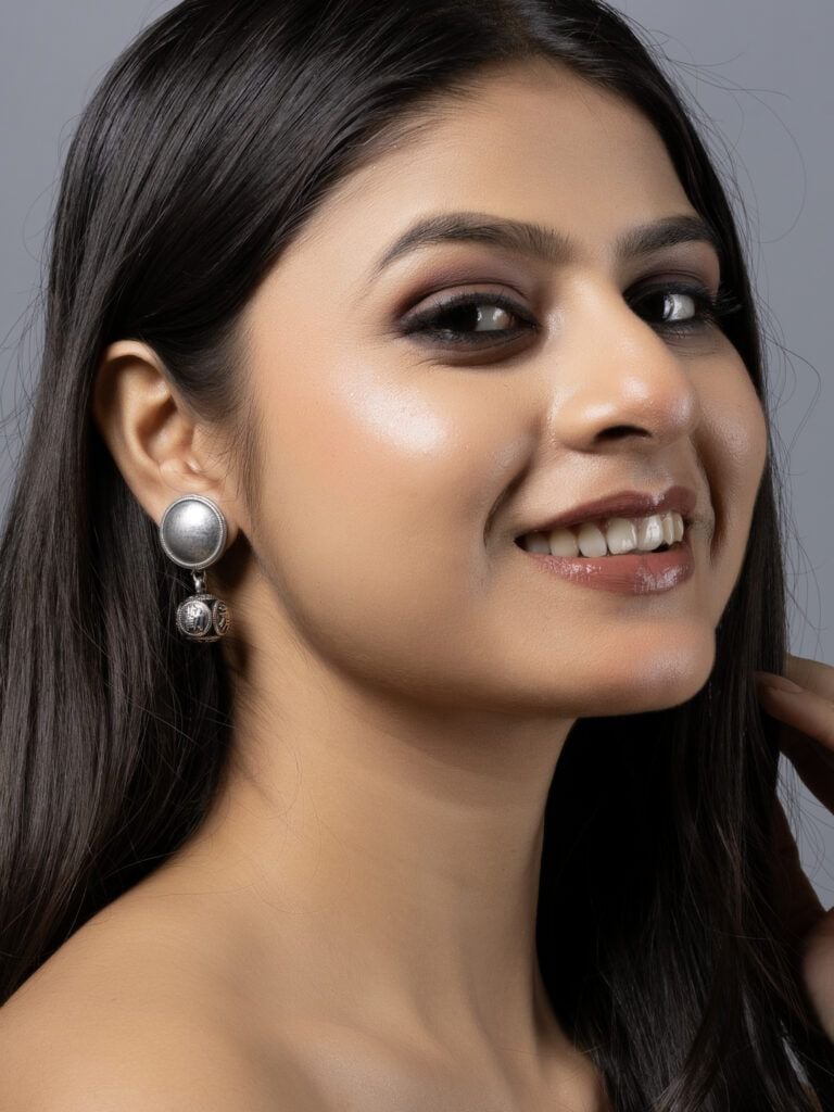 Oxidised Silver Round Stud Ball Ear