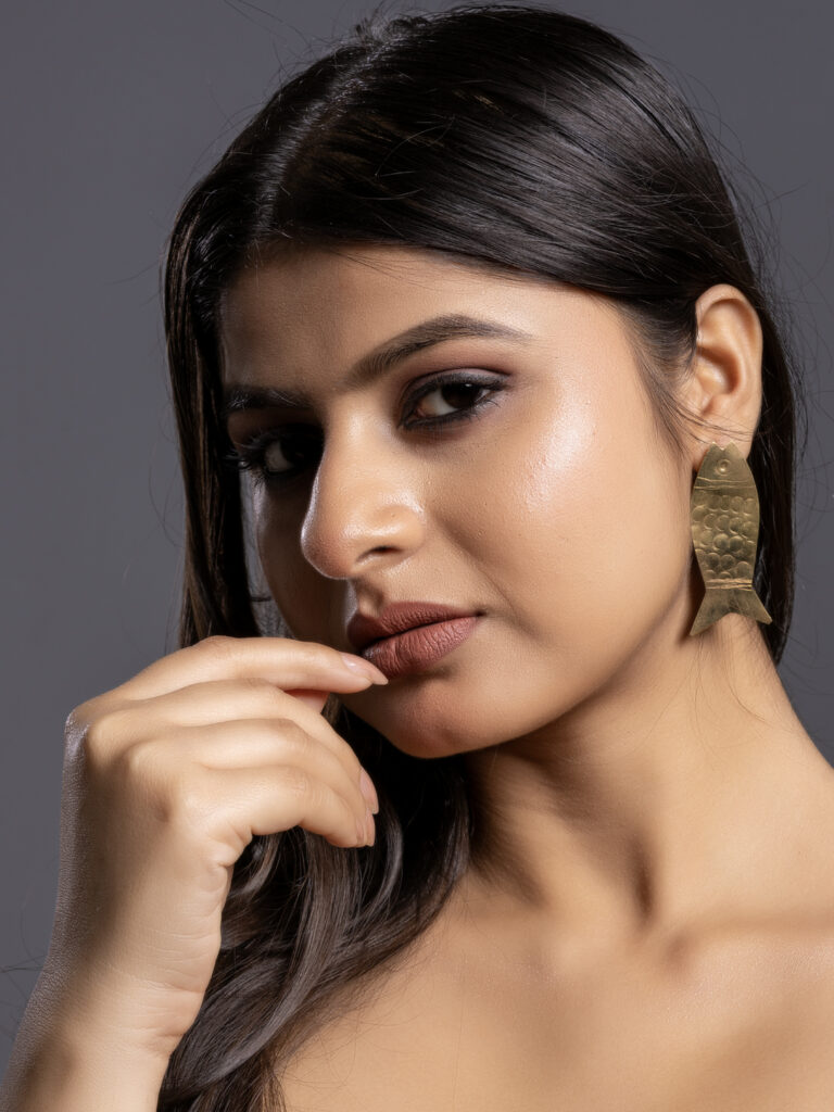Golden Dokra Brass Fish Earrings