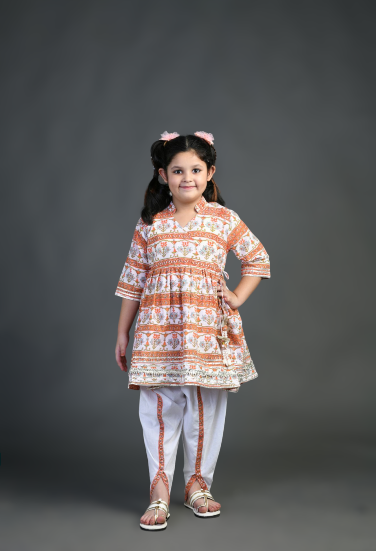Orange Floral Dhoti Pant Set