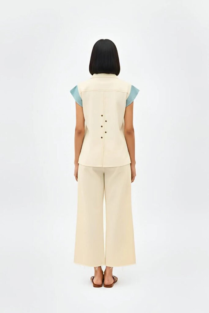 Ivory-Tiffany Blue Colorblock Co-or
