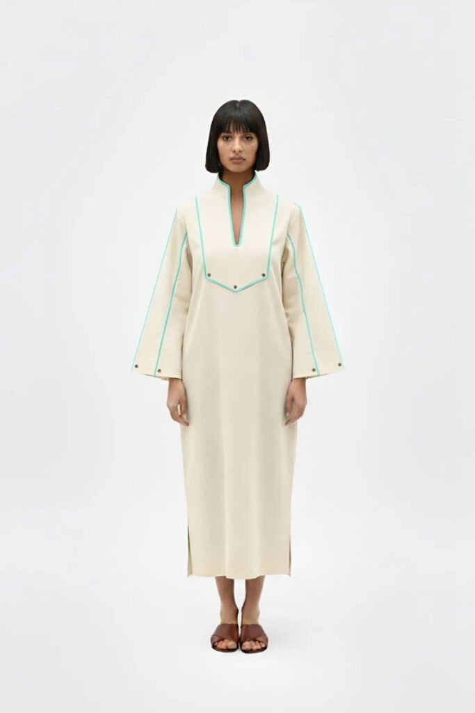 Ivory-Tiffany Blue Collared Stripe