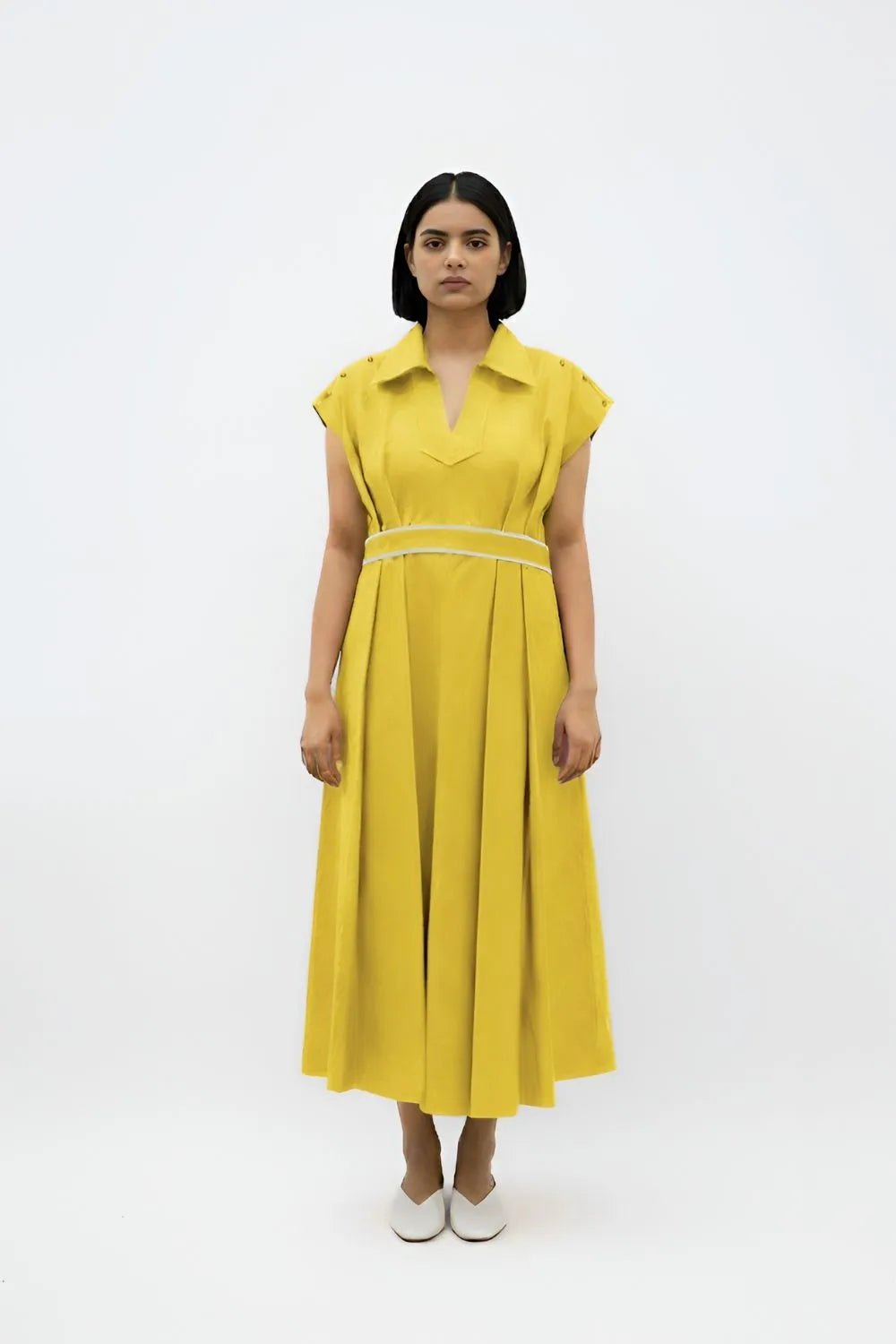Mango Yellow-Ivory Skater Dress